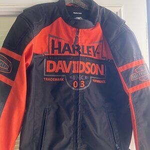 Harley Davidson Vinyl Mesh Riding Jacket Orange and Black Size L RARE
